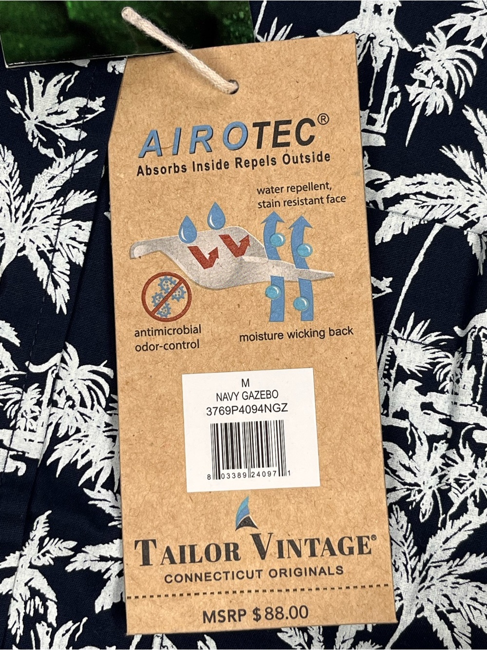 Tailor Vintage Airotec+ Tropical Navy Blue Short Sleeve Button Down. Medium - Picture 7 of 9